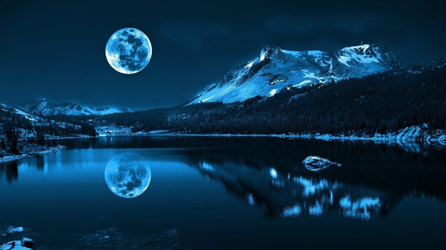Full moon mountain lake rising free wallpaper - medium preview image