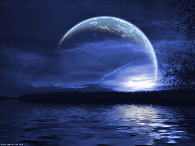 Blue moon lake tree line free wallpaper - medium preview image