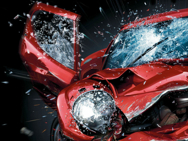 Smashed red car water splashing free wallpaper - medium preview image