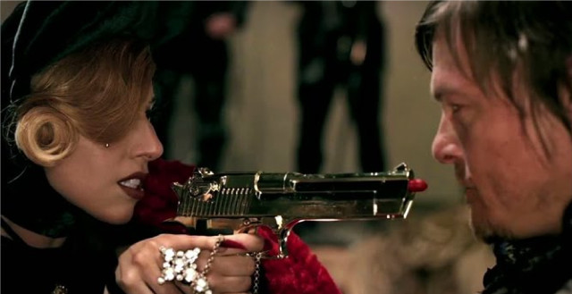 Man gun woman red scarf free wallpaper - medium preview image