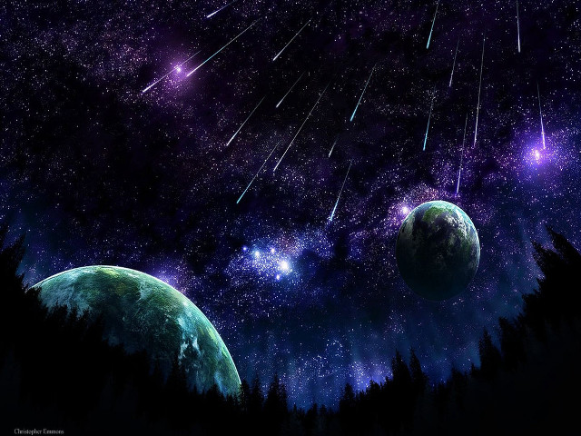 Planets sky stars trees painting #5 free wallpaper - medium preview image