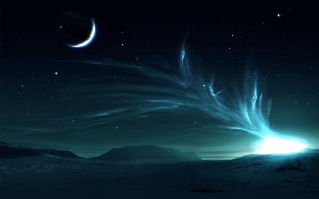 Distant planet crescent stars sky free wallpaper - medium preview image