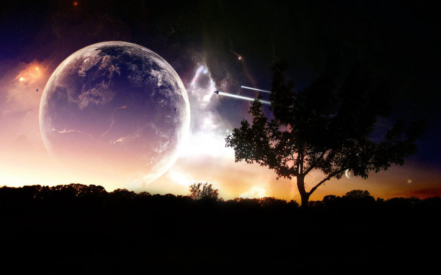 Plane tree night sky planet free wallpaper - medium preview image