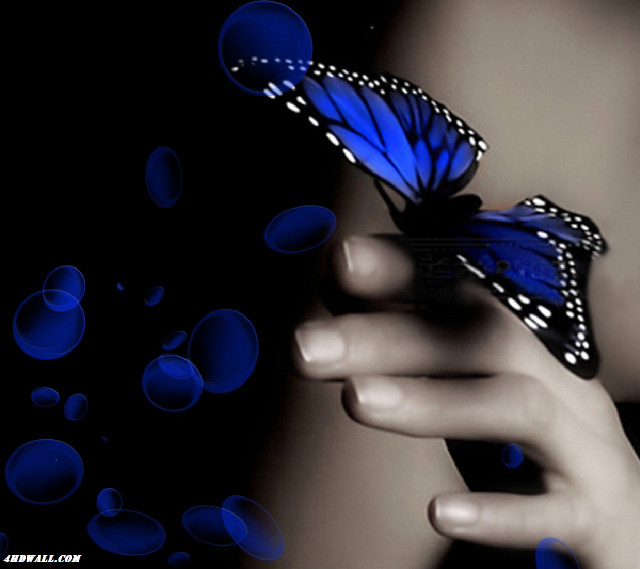 Woman blue butterfly bubbles black free wallpaper - medium preview image