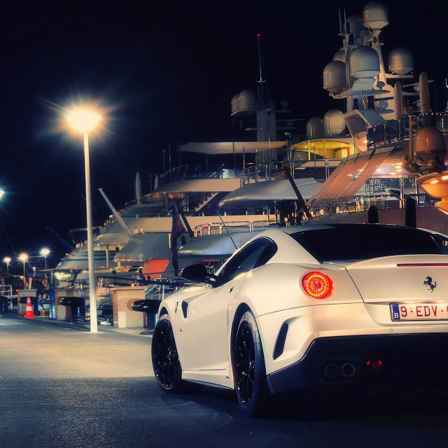 White sports car boat night free wallpaper - medium preview image