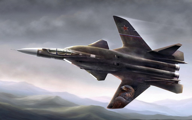 Fighter jet cloudy sky mountains free wallpaper - medium preview image