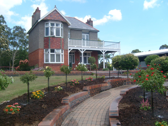 Brick walkway large house porch free wallpaper - medium preview image