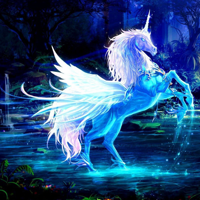Blue unicorn white hair wings #2 free wallpaper - medium preview image