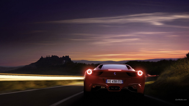 Red sports car night castle free wallpaper - medium preview image