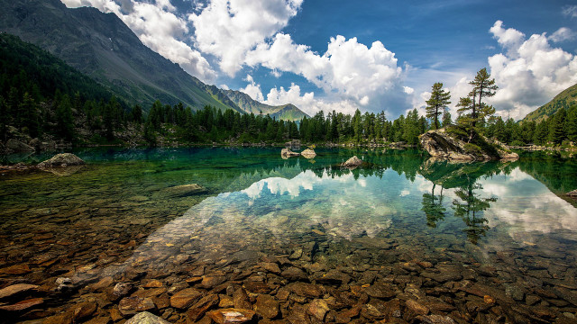 Lake mountains trees clear sky #6 free wallpaper - medium preview image