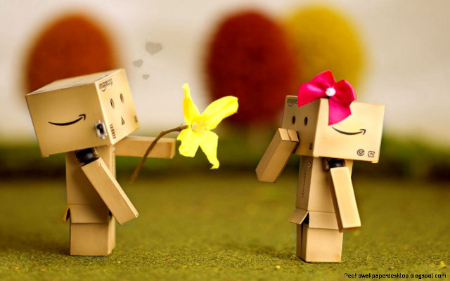 Paper people holding flower red free wallpaper - medium preview image