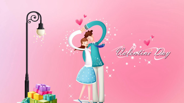 Couple hugging streetlight presents lamppost free wallpaper - medium preview image