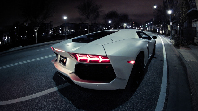 White sports car night parked free wallpaper - medium preview image