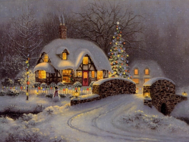House christmas tree lit backyard free wallpaper - medium preview image