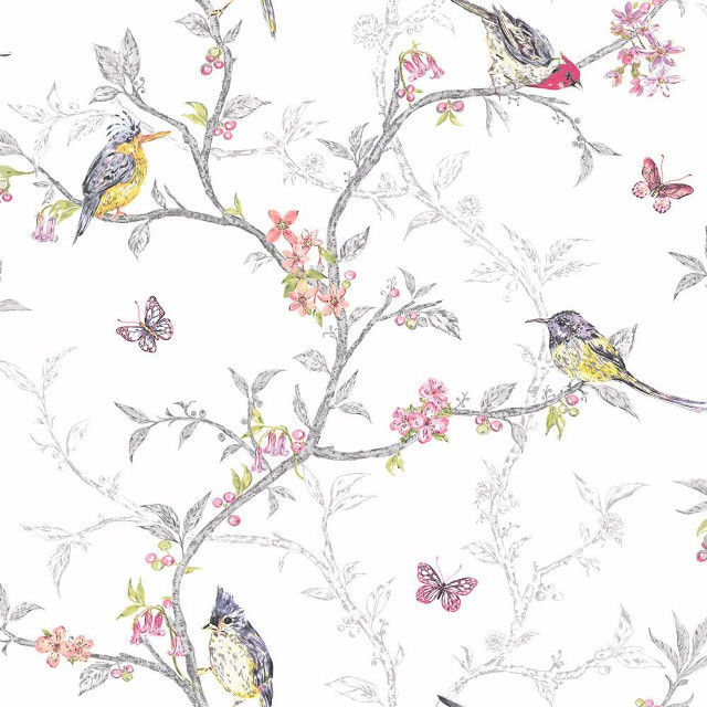 Birds flowers branches butterflies tree free wallpaper - medium preview image