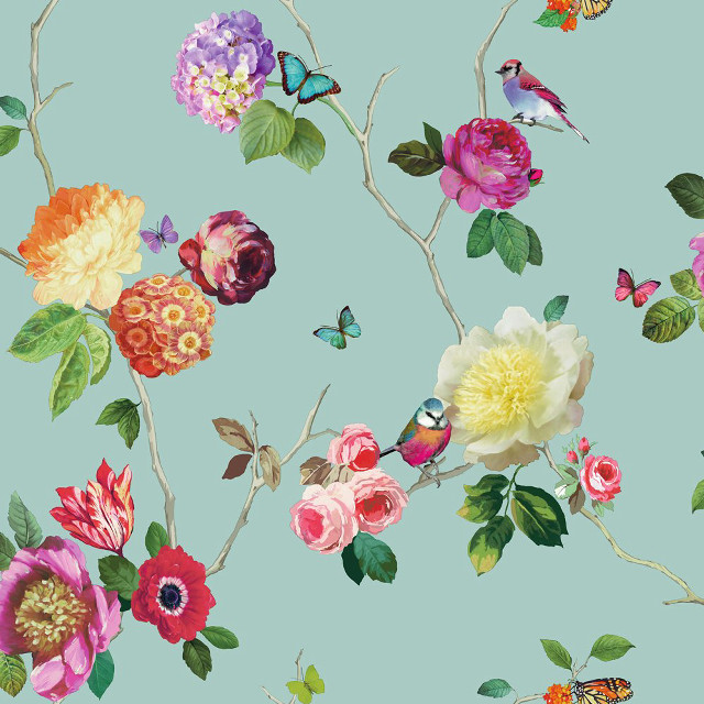 Blue butterfly flower branch whimsical free wallpaper - medium preview image