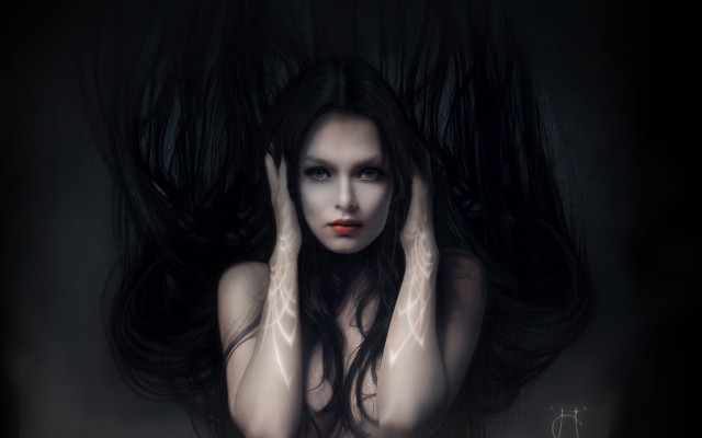 Gothic portrait redlipstick longhair tattoo free wallpaper - medium preview image