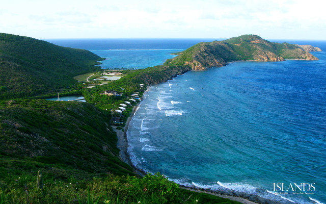 Beach mountain water island view free wallpaper - medium preview image