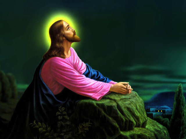 Jesus sitting rock green sky #2 free wallpaper - medium preview image