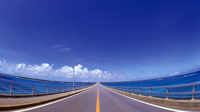 Wide road streetlight ocean bridge free wallpaper - medium preview image