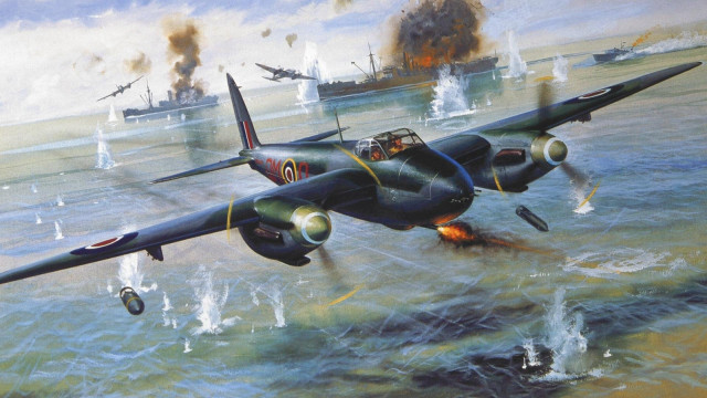 Plane flying water ships smoke free wallpaper - medium preview image