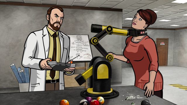 Cartoon man woman microscope robot free wallpaper - medium preview image