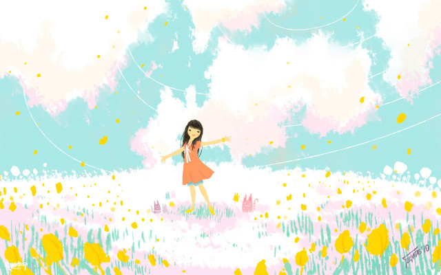 Girl field flowers kite sky free wallpaper - medium preview image