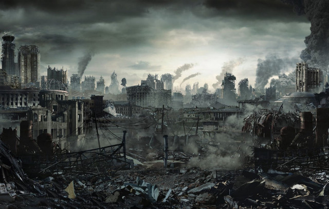 City smoke debris buildings background free wallpaper - medium preview image