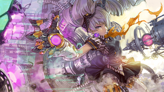 Girl gun purple background clock free wallpaper - medium preview image
