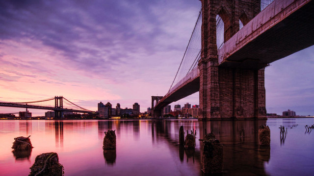 Bridge water sky clouds trees free wallpaper - medium preview image
