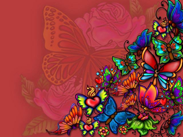 Colorful background butterflies flowers image free wallpaper - medium preview image