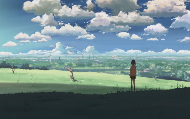 Person hill field windmills distance free wallpaper - medium preview image