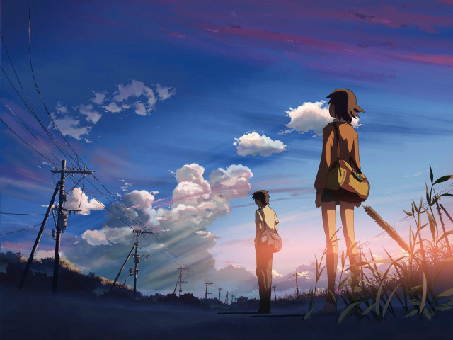 Couple standing grass powerlines clouds free wallpaper - medium preview image