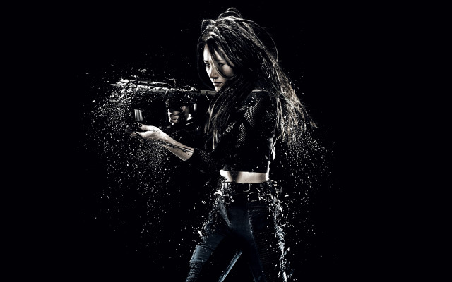 Woman holding gun water splash free wallpaper - medium preview image