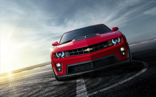Red car driving road sky free wallpaper - medium preview image
