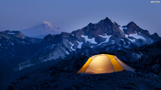 Tent rocky mountain night view free wallpaper - medium preview image