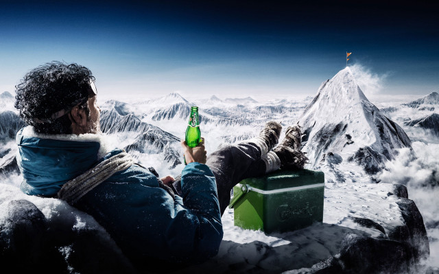 Man mountain beer dog sitting free wallpaper - medium preview image