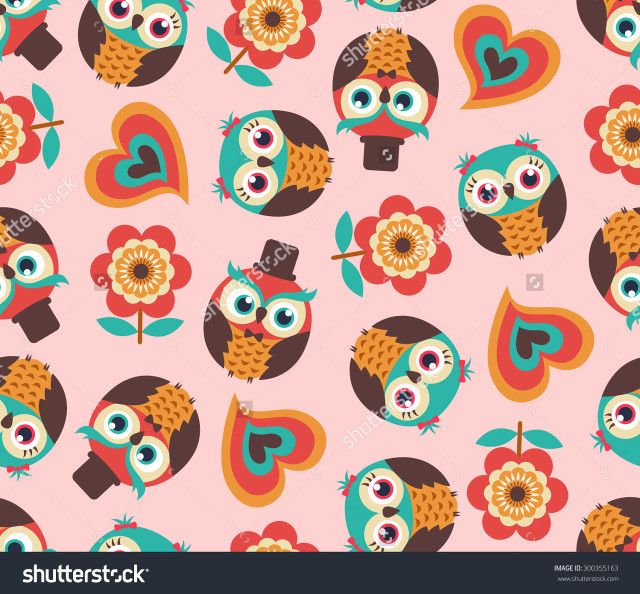 Colorful owl heart pattern pink free wallpaper - medium preview image