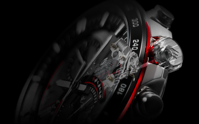 Watch closeup red accents photorealism free wallpaper - medium preview image