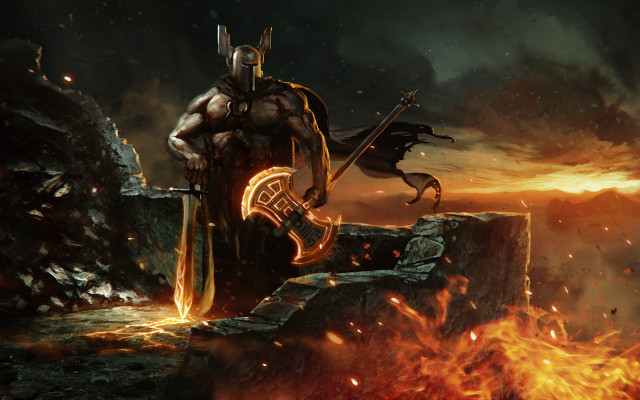 Man armor rock hammer fire free wallpaper - medium preview image
