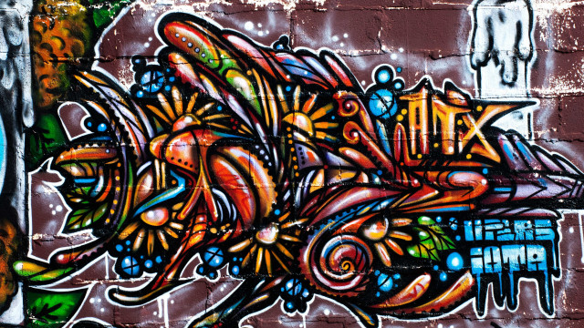 Graffiti wall fish building blue free wallpaper - medium preview image