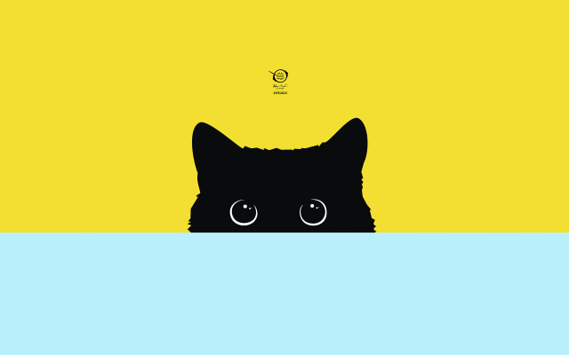 Black cat peeking blue yellow #2 free wallpaper - medium preview image