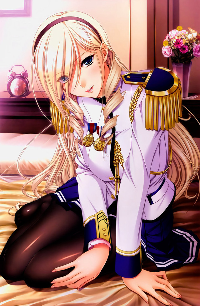 Woman uniform sitting bed legs free wallpaper - medium preview image