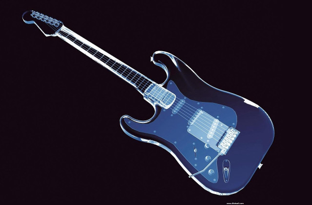 Blue guitar black background holography free wallpaper - medium preview image