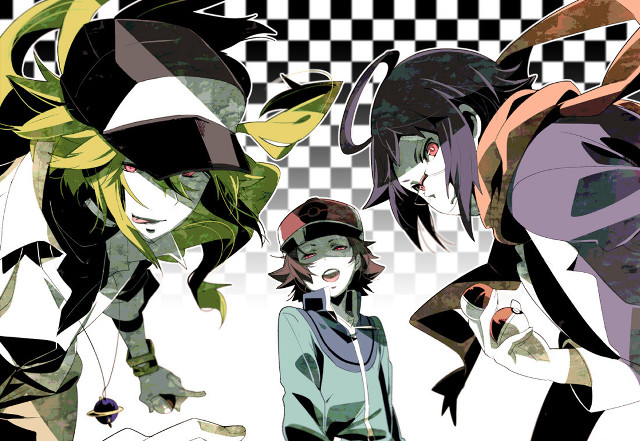 Anime characters checkered background black free wallpaper - medium preview image
