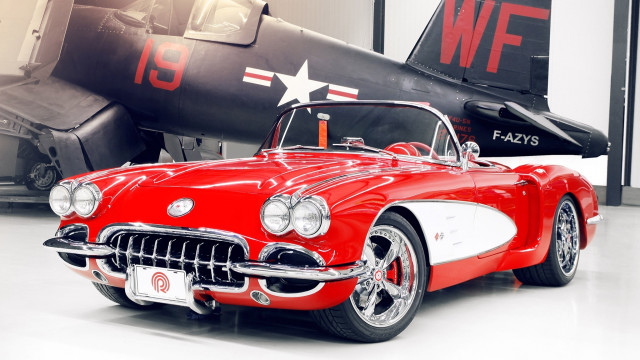 Red car fighter jet museum free wallpaper - medium preview image