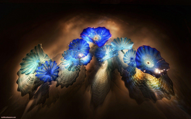Blue flowers table lights smoke free wallpaper - medium preview image