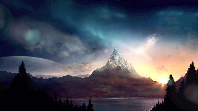 Mountain lake trees foreground sky #2 free wallpaper - medium preview image