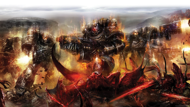 Demonic robots battle flames smoke free wallpaper - medium preview image