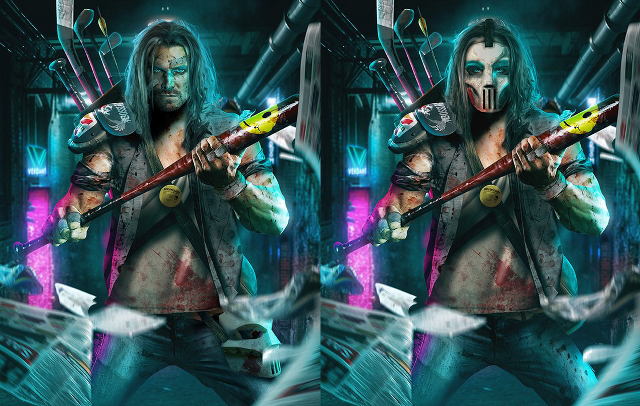 Demon face cyberpunk sword glowing free wallpaper - medium preview image